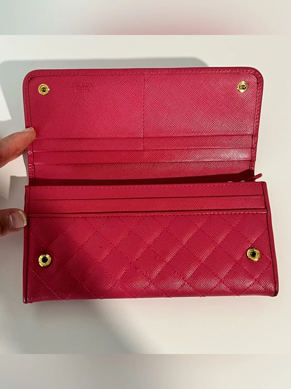 Prada Pink Saffiano Quilted Leather Continental Wallet Gold Hardware